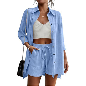 เสื้อคลุมคาร์ดิแกนแขน 7 ส่วน ปกเสื้อแบบลำลอง ติดกระดุม สำหรับผู้หญิง สไตล์ลำลอง แฟชั่นชายหาดฤดูร้อน - Product Image 1