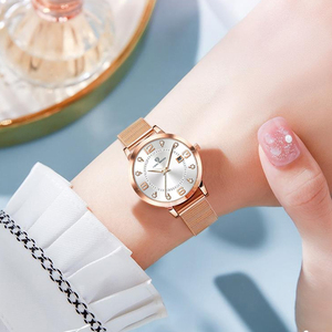 Reloj auténtico para mujer con acabado luminoso, resistente al agua, estilo coreano, moderno, con indicador de fecha, correa de malla de acero sellada al vacío - Product Image 4