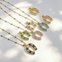 Collier pendentif fer à cheval en émail plaqué or 18 carats avec cristal rose, porte-bonheur, chaîne perlée pour femme, bijoux de style western