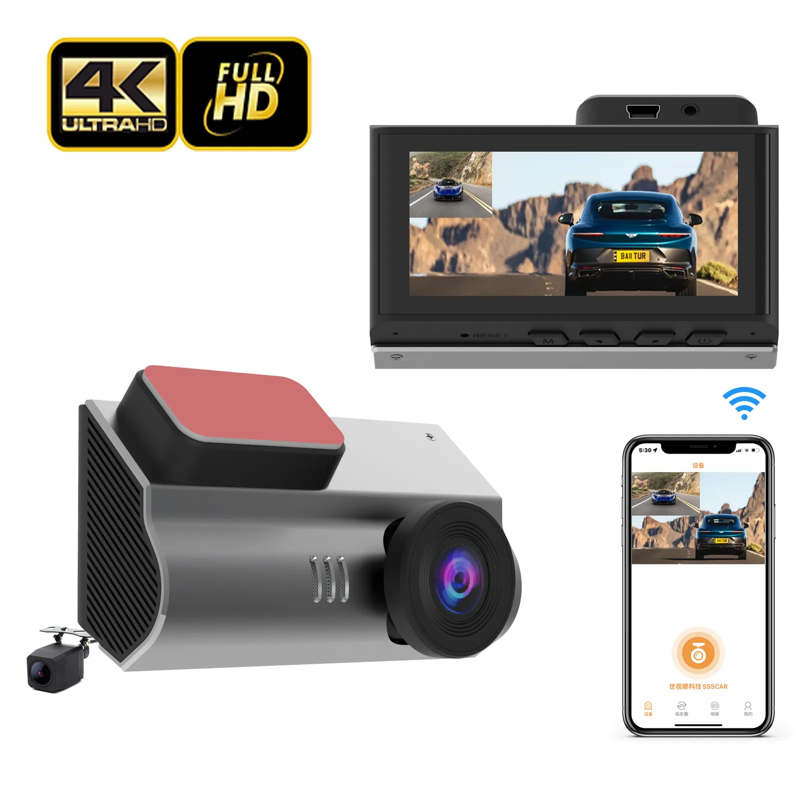 3,0 "dashcam frontal y trasera 4K salpicadero cámara doble lente coche DVR 4K WiFi GPS Dash Cámara 4K doble Camara coche Cámara Dash