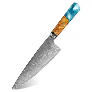 XITUO 8-inch Japan Damascus Steel Chef Knife Classic Blue Resin Octagon Precious Sushi Sashimi Butcher Knife