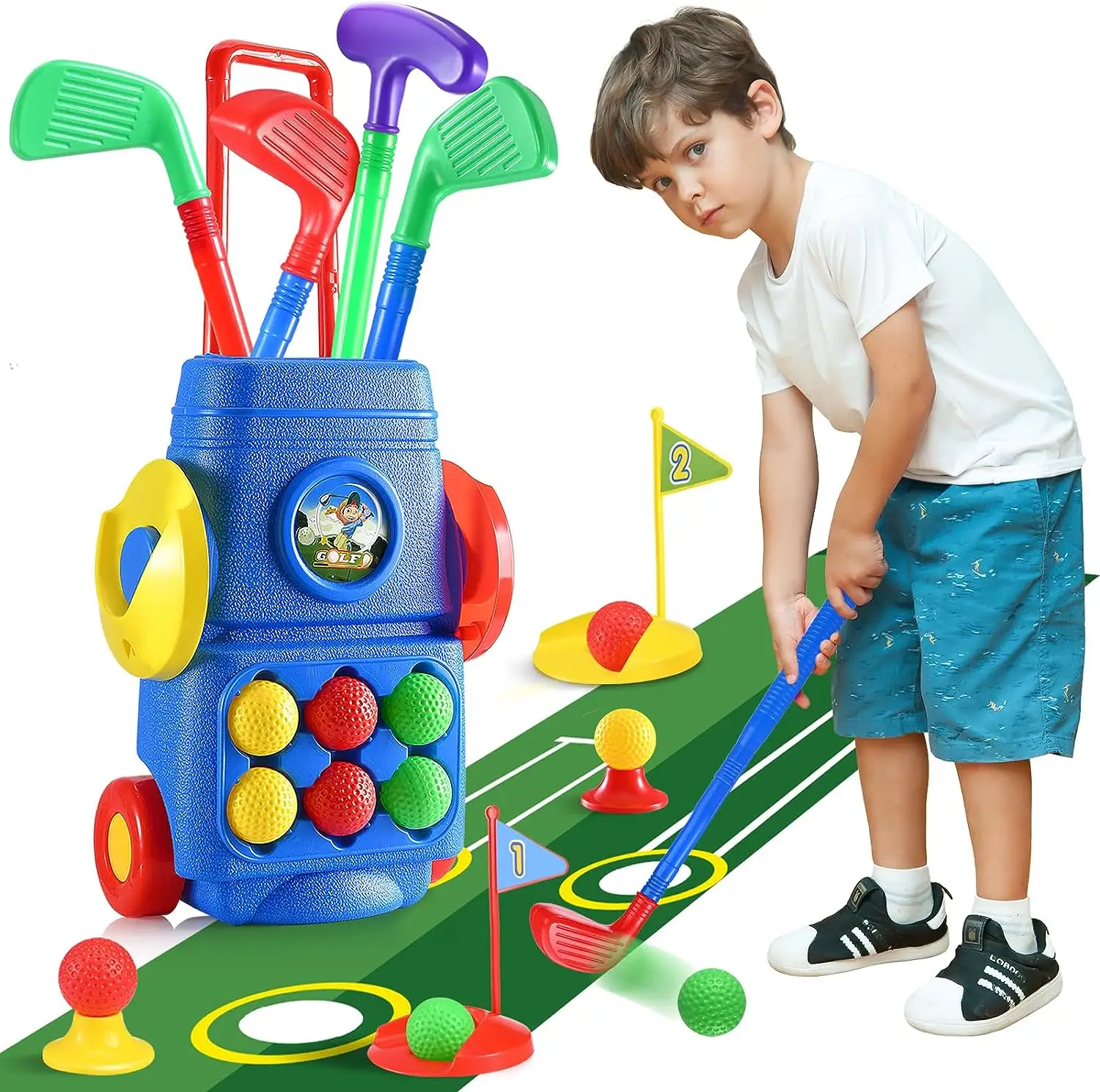 Individuelle meistverkaufte sichere mini-plastik-spielzeug-kinder-indoor-golf-putter-klubs komplettsatz golftrainingshilfen