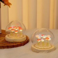 Veilleuse ronde créative bricolage avec rose fleurs artificielles alimenté par batterie interrupteur actionné saint valentin chambre décoration cadeau