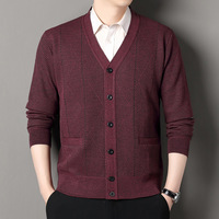 Cardigan en maille classique personnalisé pour homme, coupe ajustée, col en V, manches longues, pour l'automne