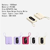 Nouvelle batterie externe portable 10000mAh avec écran LED, charge rapide 10W, entrée USB, sortie Type-C, câbles intégrés pour téléphones