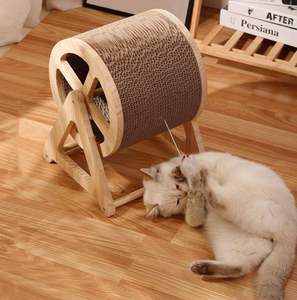 Nouveau design : Griffoir pour chat en forme de grande roue en bambou amovible, en carton ondulé écologique, pour le tranchage des griffes des animaux de compagnie - Product Image 5