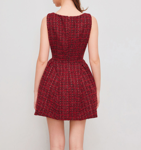 Твидовое дизайнерское платье с круглым вырезом и короткими рукавами, элегантное мини-платье с рюшами и вырезом лодочкой - Product Image 4