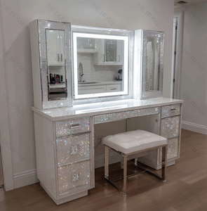 Table de toilette moderne européenne à 7 tiroirs avec miroir en cristal éclairé et rangement pour la chambre à coucher, vente chaude - Product Image 3