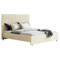 Lit Queen de style moderne Cadre en bois Tête de lit en tissu Design de maison souple Lits rembourrés respirants Meubles de chambre à coucher de 3 ans