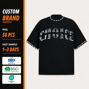 T-shirt Unisexe Homme Coupe Boxy Oversize en Coton 200 GSM avec Strass, Style Oversize Tendance, Manches Mi-longues - Product Image 1