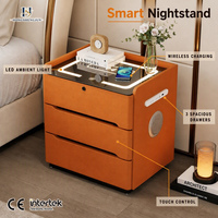 Table de chevet intelligente moderne à 3 tiroirs avec chargeur sans fil, haut-parleur Bluetooth et verrouillage par empreinte digitale pour chambre d'appartement