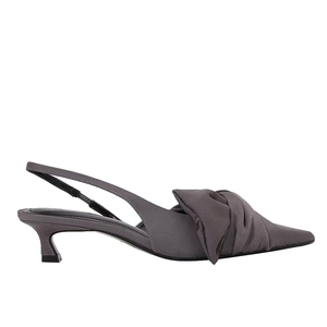 Women Stylish Pointed Toe <strong>Low</strong> <strong>Heel</strong> Slides Gray Fabric Bow Detail Open Back <strong>Sandals</strong> Casual Daily Wear <strong>Evening</strong> - Product Image 5