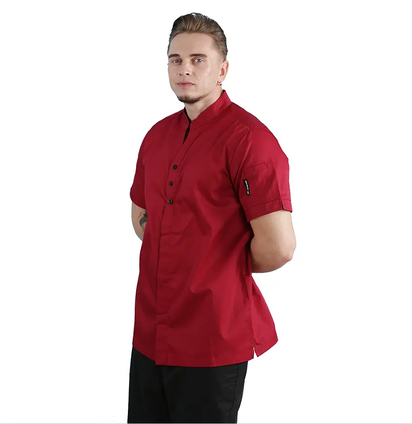 Uniforme de recepción con impresión personalizada para hombre, chaqueta de chef moderna con botones y bolsillo