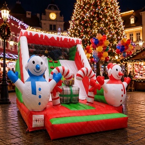 Château gonflable commercial de Noël sur le thème du bonhomme de neige, avec décoration de cannes en sucre, idéal pour la <span class=keywords><strong>location</strong></span> événementielle et les fêtes. - Product Image 1