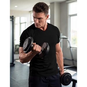 Camiseta Deportiva de Manga Corta con Cuello en V para Hombre FOXA, de Secado Rápido, Tejida, Ajustada, para Gimnasio y Entrenamiento - Product Image 4