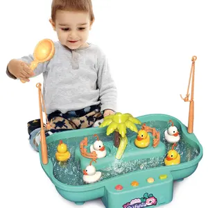 Samtoy 20PCS 회전 물고기 게임 테이블 전기 몬테소리 마그네틱 낚시 게임 장난감 세트 6 미니 오리가있는 어린이를위한