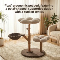 Arbre à chat moderne et écologique tout-en-un avec sisal et bois, design floral mignon, tronc d'arbre fruitier pour tour d'escalade pour chat à domicile