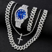 SL68 jam tangan pria, dengan rantai dan kalung gelang Conjunto De Relogio Masculino Conjunto De Pulseira Cruz E Colar Cubano