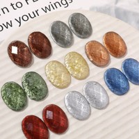 Corte de Resina Ovalado Facetado con Efecto Arena Movediza y Lámina de Plata Brillante para la Creación de Pendientes, Horquillas, Colgantes y Adornos DIY