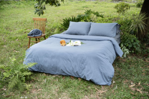 Washed Linen-Like Bedding Set 4 Pieces 2 Pillow cover Duvet Cover <b>Fitted</b> Bed <b>Sheet</b> Soft Premium 100% Cotton Washed King <b>Queen</b> - Product Image 4