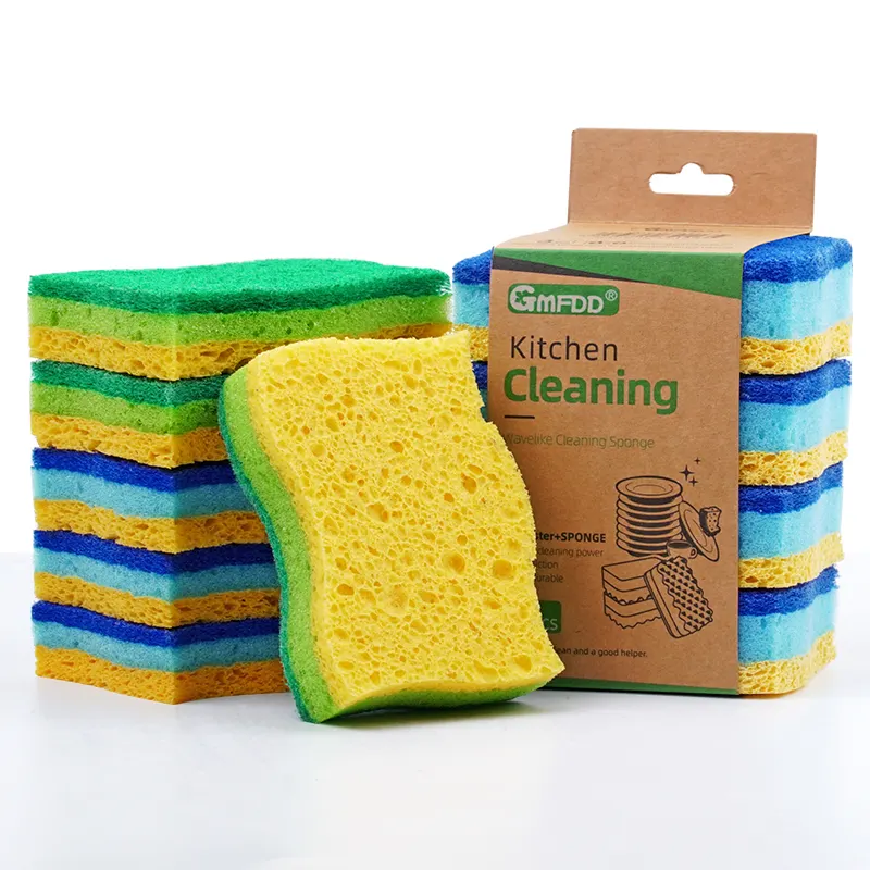 S Shape Cellulose Sponge Scrub Cleaning Natural Kitchen Cleaner Non-scratch Swedish Cellulose sponges & scouring pads