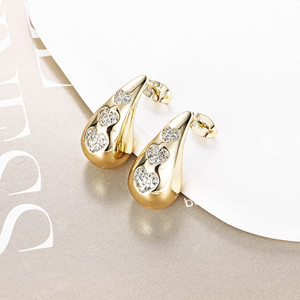 Wholesale Jewelry Arete Con Forma De <strong>Gota</strong> 14k Gold Plated Hot Sale Women Crystal clear Heart Zircon Water Drop Stud Earring - Product Image 4