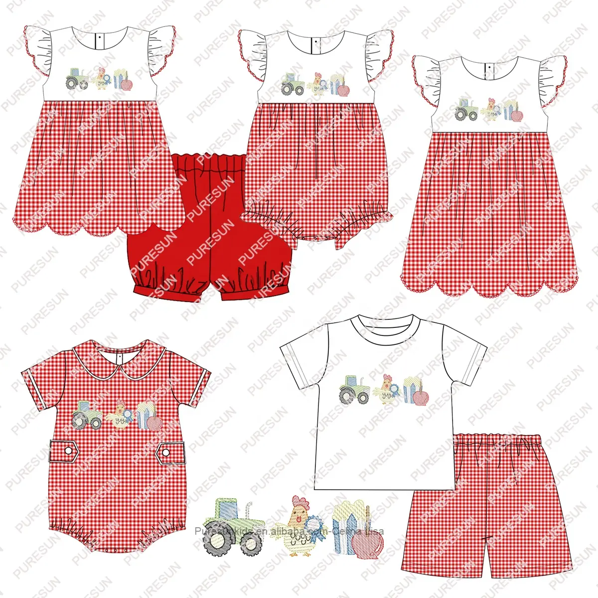 Puresun new design toddler girl outfit farm embroidery girl summer clothes wholesale newborn little girls clothing sets