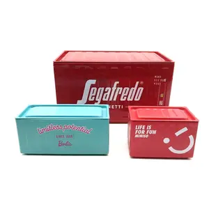 Empty premium gift tin rectangle metal tin in ocean freight shipping container style tin box with custom logo print