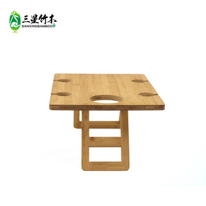 <b>Bamboo</b> and wood folding leg 5-hole wine picnic tray, cocktail tray, <b>bamboo</b> outdoor portable mini picnic <b>table</b> - Product Image 1