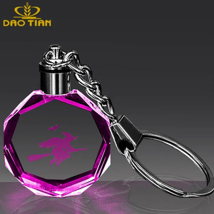 Wholesale Hallowmas Gift 3d Laser Crystal Keychain With Led Light Custom Glass Diamond Keychain for Holiday Gifts