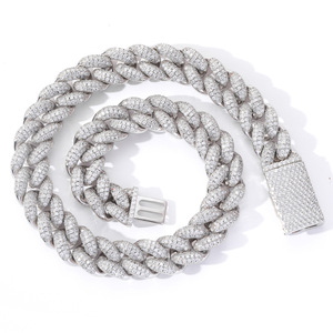 BESXL0186 Collana da Uomo Hip-hop Stile Europeo-Americano, Catena Cubana da 20mm con Chiusura Miami, in Tungsteno Antico con Zirconi Micropavé - Product Image 1