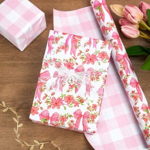 Papel de embalaje original de color rosa en forma de lazo, con diseño floral y estampado en cobre, para el Día de la Madre - Product Image 3