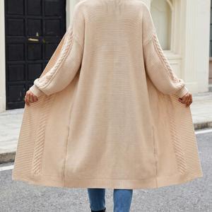 <span class=keywords><strong>Cardigan</strong></span> long décontracté en maille torsadée pour <span class=keywords><strong>femme</strong></span>, col à revers, coupe oversize, devant ouvert, style manteau - Product Image 6