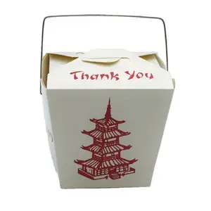 Food Grade Disposable Recycle Square Takeout Kraft Box with Handle for Salad/Noodle/Seafood/Patry/Pasta/Rice