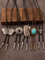 Lot de 5 cravates Bolo vintage faites à la main, en cuir de style western cowboy avec pierre naturelle œil de tigre, accessoires de costume pour hommes et femmes
