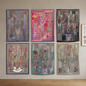 Ikaya — tapisserie de fabrication indienne, Patchwork ancien, rose, fournisseur de tapisserie, tapisserie murale - Product Image 3