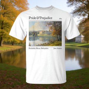 T-shirt Orgueil et préjugés 1813 Pemberley House Derbyshire Jane Austen pour adulte unisexe en coton à col rond à manches courtes numérique - Product Image 3