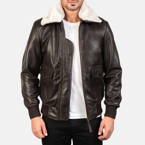 Veste en cuir pour homme, style tendance hiver, design professionnel, col en laine, vestes en cuir pour homme en vente - Product Image 1