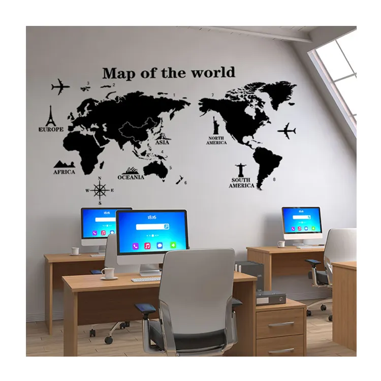 Map Of The World Wall Stickers for Kids Room Office Reading Room Decoration Wall Decal