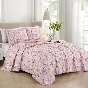 Juegos de edredón <span class=keywords><strong>Rosa</strong></span> floral de lujo, juegos de cama de flores, ropa de cama personalizada de tamaño king con patrón floral, 3 uds., colchas y edredones - Product Image 2