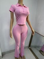 Ensemble deux pièces d'été direct usine : Haut uni à col polo et manches courtes, pantalon long en coton et élasthanne – Prise en charge de la marque privée