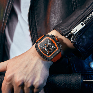 Montre à quartz pour homme MINI FOCUS 0399G, design créatif et unique, chronographe sportif pour l'extérieur, date, bracelet en silicone, forme barillet, montres pour homme - Product Image 2