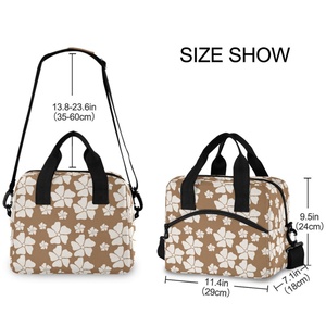 Hawaiian Brown/<b>White</b> Floral Design Adults Water Resistant Nylon <b>Small</b> Lunch Cooler <b>Bags</b> Custom Lunch <b>Bag</b> with Shoulder Straps - Product Image 3