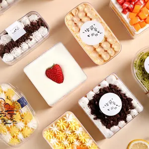200 pièces carré acrylique Tiramisu gâteau stockage conteneur boîte Mousse Dessert bonbons Biscuit doux emballage en plastique boîte transparente