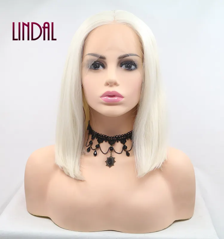 LINDALHAIR Kurzhaar Synthetischer Blonder Bob-Spitzen-Frontperücken Mittlerer Teil hitzebeständige Faser für Damen Mädchen Drag Queen