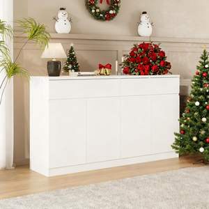 <span class=keywords><strong>Buffet</strong></span> <span class=keywords><strong>de</strong></span> rangement avec 4 portes et 2 tiroirs, sans poignées, organisateur <span class=keywords><strong>de</strong></span> cuisine, étagères réglables, conception anti-basculement, écologique - Product Image 4