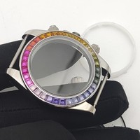 Cassa per Orologio in Acciaio Inossidabile da 40mm con Vetro Zaffiro e Diamanti Colorati, Parti per Modifica Orologi Compatibili con Movimento al Quarzo VK63