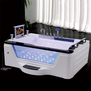 Moderna Bañera de Hidromasaje Independiente de Diseño Japonés con Jets de Aire, Diseño Rectangular de Vidrio para Villas con Accesorio de Drenaje - Product Image 3