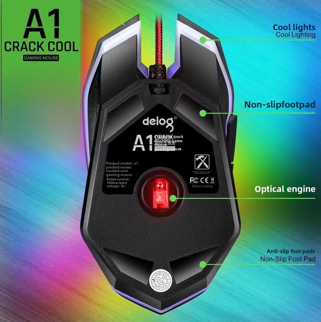 Deiog A1 Ghost Mouse 7-Button Ergonomic Optical Sensor USB Interface Programmable Desktop Colorful Light Transmission Night Game