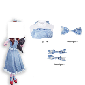 Robe de cosplay Dorothy pour femmes, style Lolita, robe de demoiselle d'honneur à manches courtes, robe maxi à carreaux patchwork, vêtements de fête d'Halloween pour filles - Product Image 5